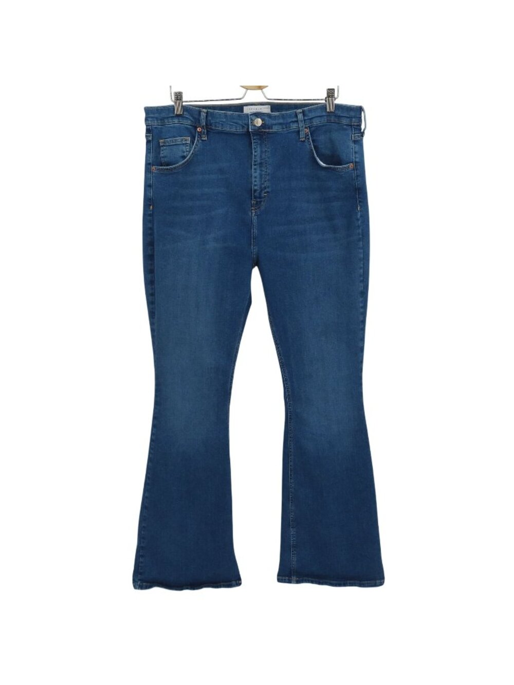 Topshop Women Plus Size 18 US Jamie Flare Blue Denim Jeans Pockets Cotton Blend